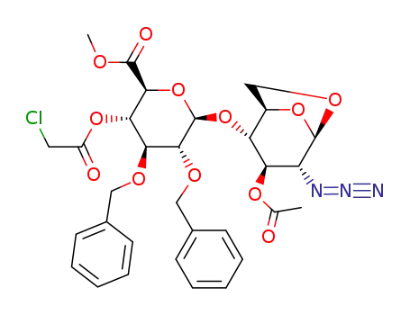 O-(methyl 2,3-di-O-benzyl-4-O-(chloroacetyl)-β-D-glucopyranosyluronate)-(1->4)-3-O-acetyl-1,6-anhydro-2-azido-2-deoxy-β-D-glucopyranose